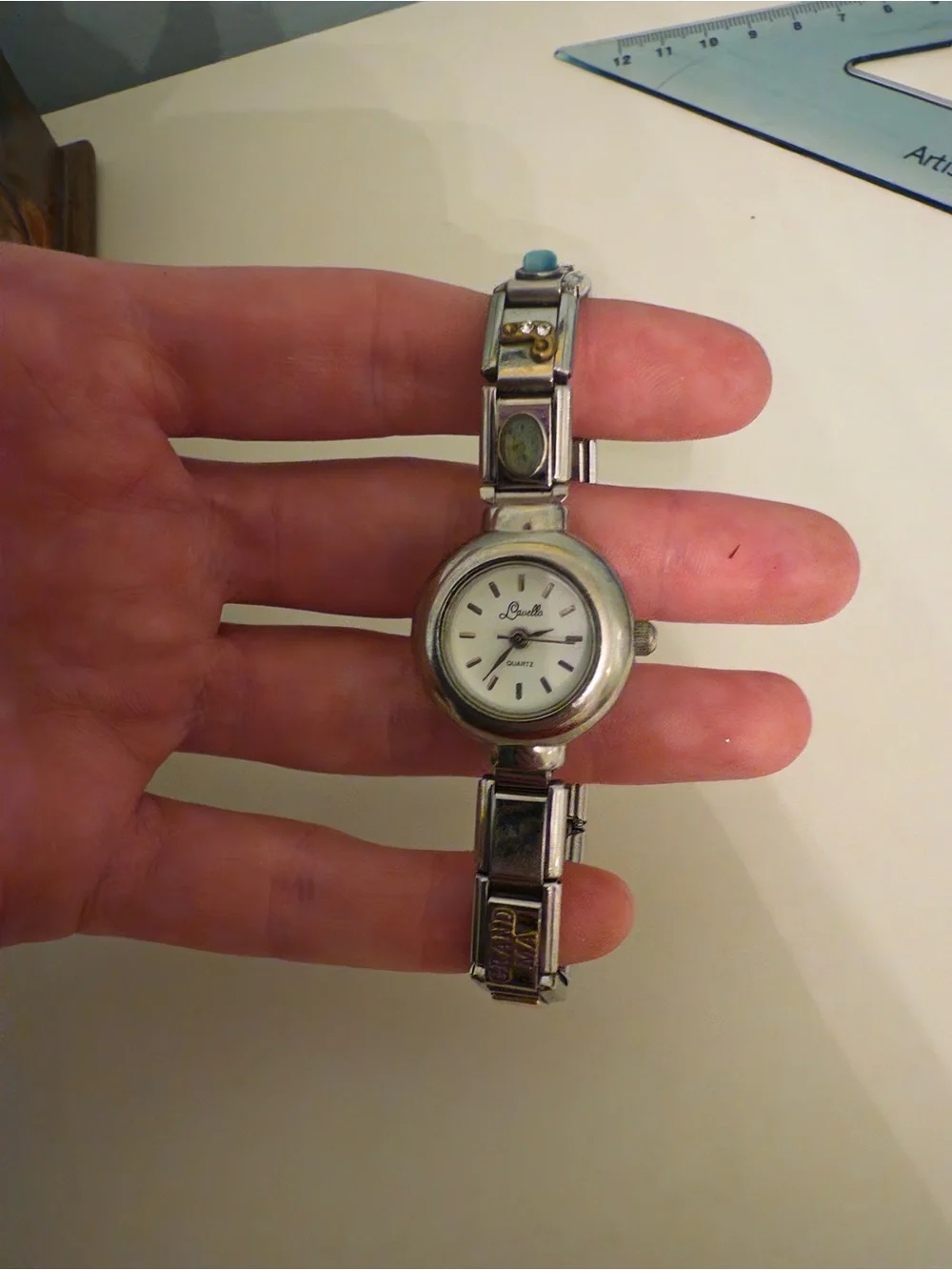 Vintage Lavello Italian Charm Silver Tone Ladies Bracelet Watch with White Dial
